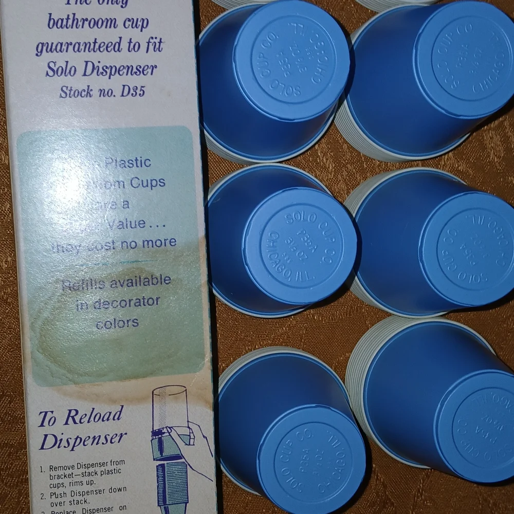 75 Vintage. Collectable Solo Blue Plastic Cups for Bathroom Dispensers